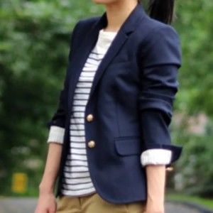 J Crew size 2 navy blue 100% wool schoolboy blazer gold buttons